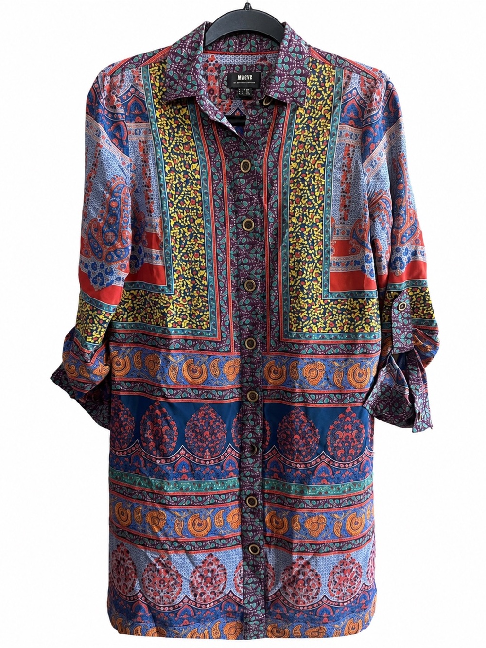 Maeve Anthropologie 100% Silk Casablanca Paisley Patchwork Shirt Dress Tunic 4